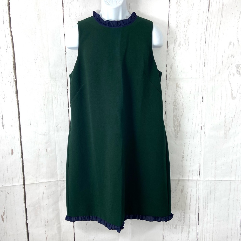 J. Crew Dress‎ Women’s 16 Green/Blue Shift Sleeveless Ruffle Neck Preppy